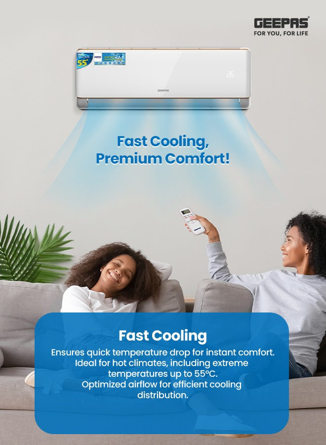 1.0 Ton Split Air Conditioner with Hot and Cold Functionality, LED Display, Remote Control, Strong Airflow, Self-Cleaning, Auto Diagnosis, and Golden Fin Technology GACS1215KCHA White