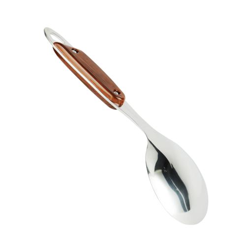 Stainless Steel Rice Serving Spoon | Long Handle Cooking Spoon with Wooden Finish Grip | Deep Bowl Serving Utensil for Rice, Curry & Cooking