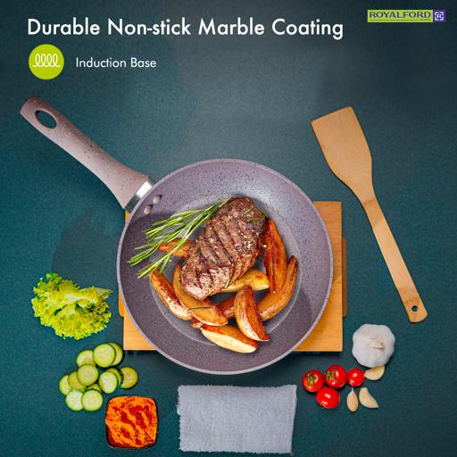 RF9464BGE 26CM Smart Fry Pan | 5 Layer Granite Non-Stick Coating Frying Pan | Forged Aluminium Body with Heat-Resistant Handle | Induction, Gas & Multiple Hob Compatible | Beige