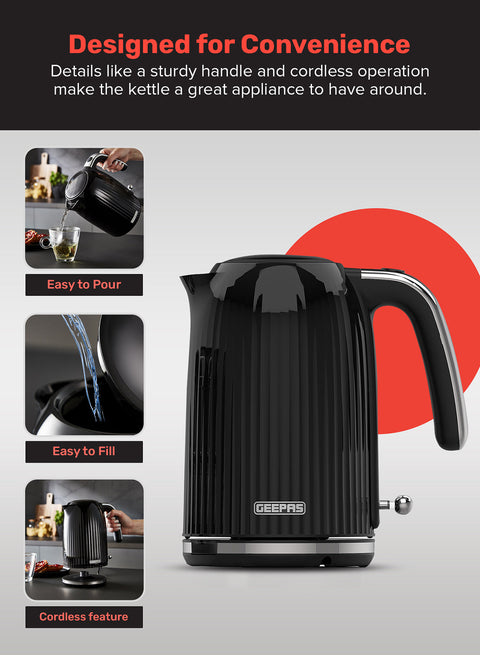 1.7 L Fluted Jug Kettle 360-Degrees Rotation, Boil Dry Protection and Automatic Cut-Off/ Perfect for Boiling Water, Milk, Tea/ Removable and Washable Filter