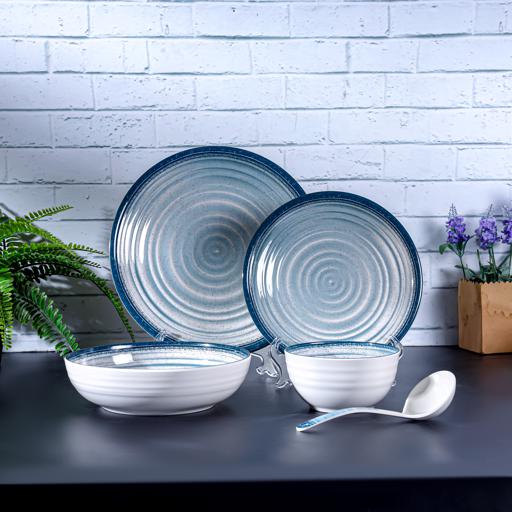 Royalford  20Pc Melamine Dinner Set  break resistant ,freezer safe and Top Rack Dishwasher Safe white and blue