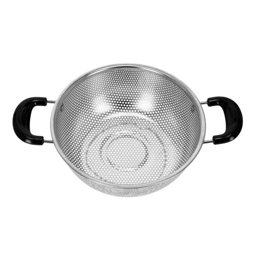 25cm Stainless Steel Colander | Heavy-Duty Micro-Perforated Strainer Basket with Bakelite Handles & Tripod Base | Pasta, Fruit & Vegetable Drainer