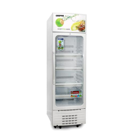 380 L Upright Showcase Fridge with Adjustable Thermostat, Secure Storage & Cooling for Beverages, with Lock,  Bottle Cooler, and Energy-Efficient Fan 230 W GSC3807WRE White