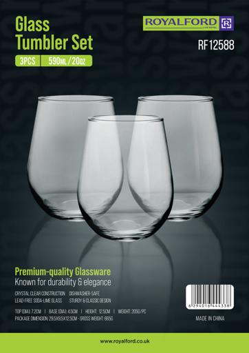 3PCS 590ML Premium Crystal Clear Glass Tumbler Set RF12588 – Lead-Free Soda Lime Glass | Dishwasher Safe Beverage Glasses