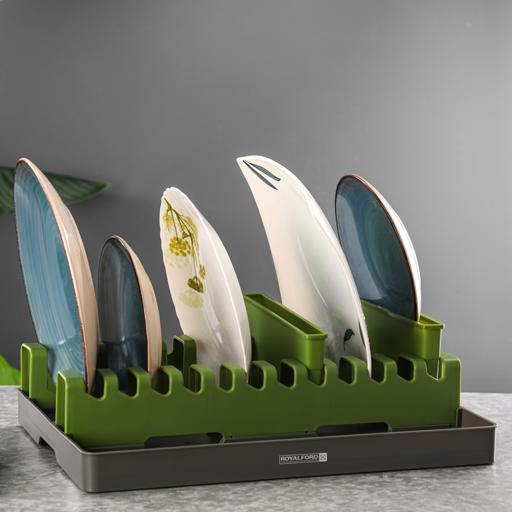 Royalford Dish Drainer Rack with Cutlery Holder RF12959 Drainer with Drip Tray Durable Plastic Dish Rack with Cutlery Holder Detachable Draining Board for Kitchen Counter Dish Organizer Space Saving Multicolor