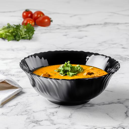 8" Opalware Salad Bowl, Black Wave Series, Microwave & Dishwasher Safe, Lightweight Serving Bowl, Black – RF11906
