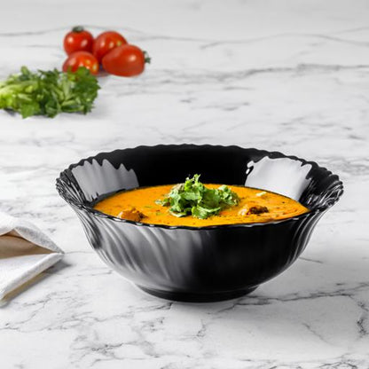 8" Opalware Salad Bowl, Black Wave Series, Microwave & Dishwasher Safe, Lightweight Serving Bowl, Black – RF11906