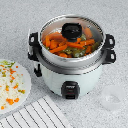 Automatic Rice Cooker – 1.0L Capacity, 3-in-1 Cook/Steam/Keep Warm, Non-Stick Inner Pot, 450W, Tempered Glass Lid, Single Switch Operation, White, 2-Year Warranty