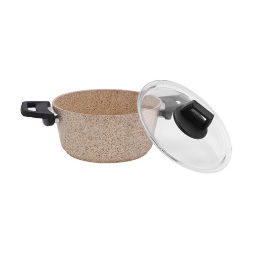 Gabbro 7-Piece Granite Coated Cookware Set RF10980 | Non-Stick Aluminium Pots & Pans with Tempered Glass Lids & Bakelite Handles | Beige