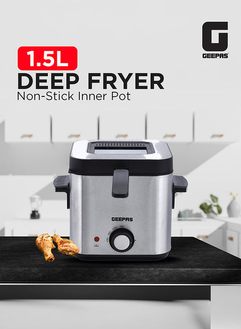 Deep Fryer With Viewing Window Adjustable Temperature Control Non Stick Basket 1.5 L 900 W GDF36016 Silver/Black