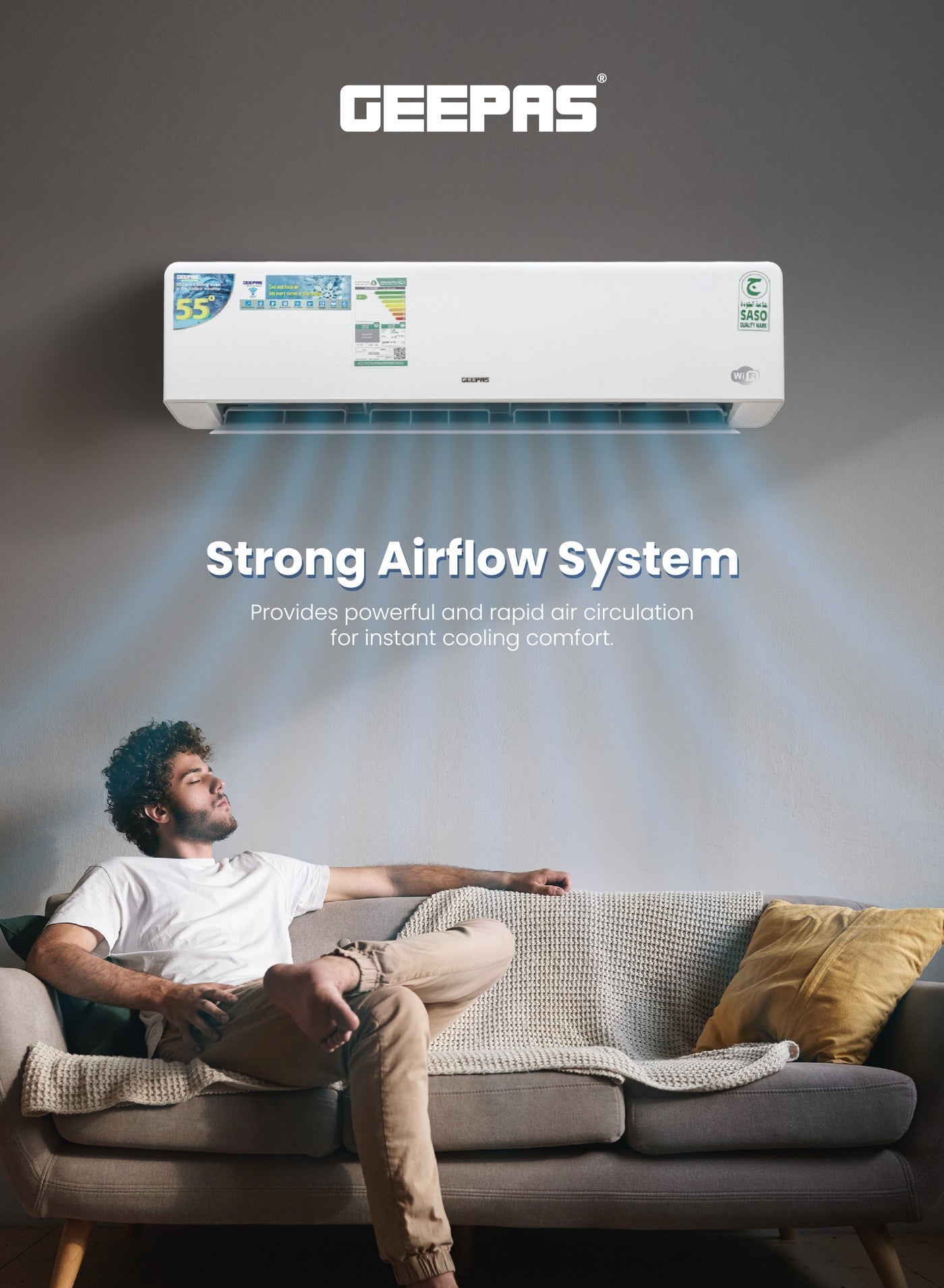2.0 Ton Inverter Split Air Conditioner (24,000 BTU) – Smart Wi-Fi, 4D Airflow, Self-Cleaning, Auto-Diagnosis with 10-Year Compressor Warranty GACS2426KRBA White