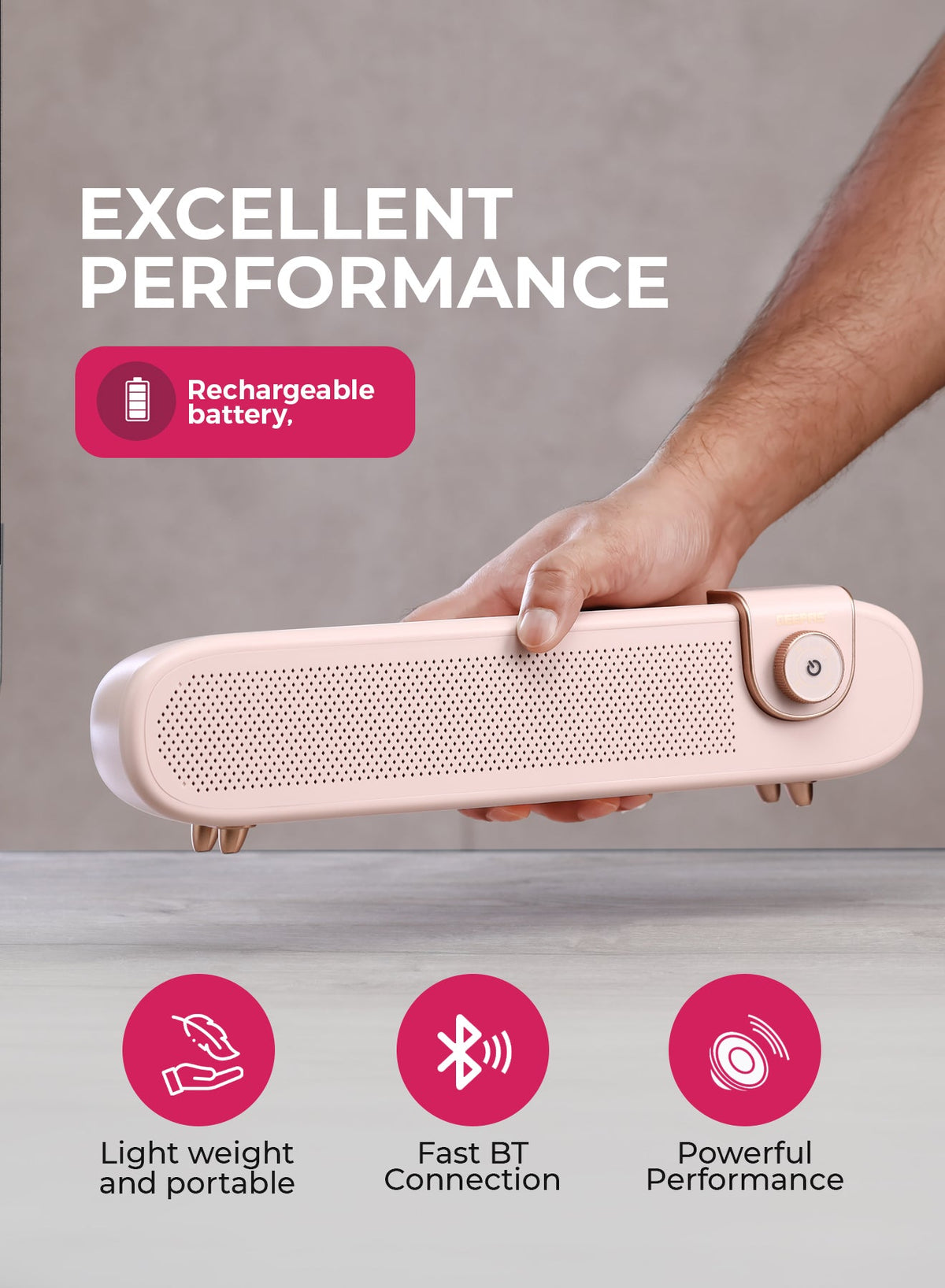 Portable Stylish Bluetooth Speaker | 6 Hours Playtime, Stereo Surround Sound, TF/USB/AUX Support | Type-C Charging, Compact Design GMS11198 | Pink pink