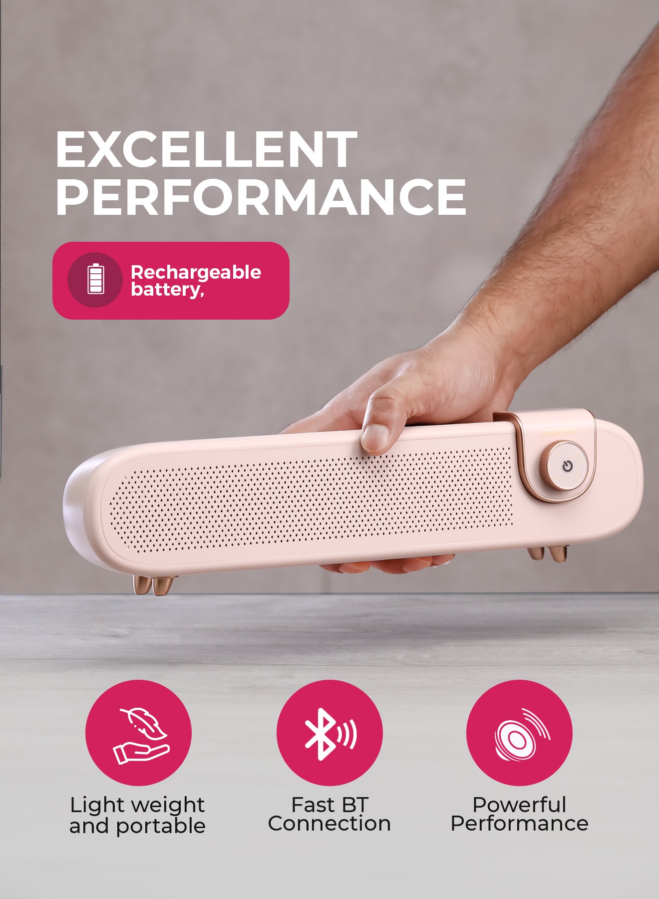 Portable Stylish Bluetooth Speaker | 6 Hours Playtime, Stereo Surround Sound, TF/USB/AUX Support | Type-C Charging, Compact Design GMS11198 | Pink pink