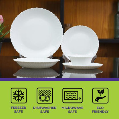 16-Piece Classic Opalware Dinner Set | Service for 4 | Dinner Plates, Deep Plates, Dessert Plates & Bowls | Microwave, Dishwasher & Freezer Safe | White