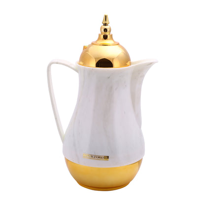 Double Wall Marble Tea & Cawa Set 2-Piece | 1L + 1L Insulated Vacuum Flask Set | Black & Gold / White & Gold