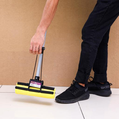 RF5828 Sponge Roller Mop with Metal Handle | Super Absorbent Floor Cleaning Mop | Self-Wringing PVA Sponge Mop | Adjustable Handle | Black & Yellow