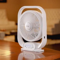 12 Inch Rechargeable Table Fan With 5 Leaf Blade, Solar Input, USB Output, GF21189 NINGF21189 White