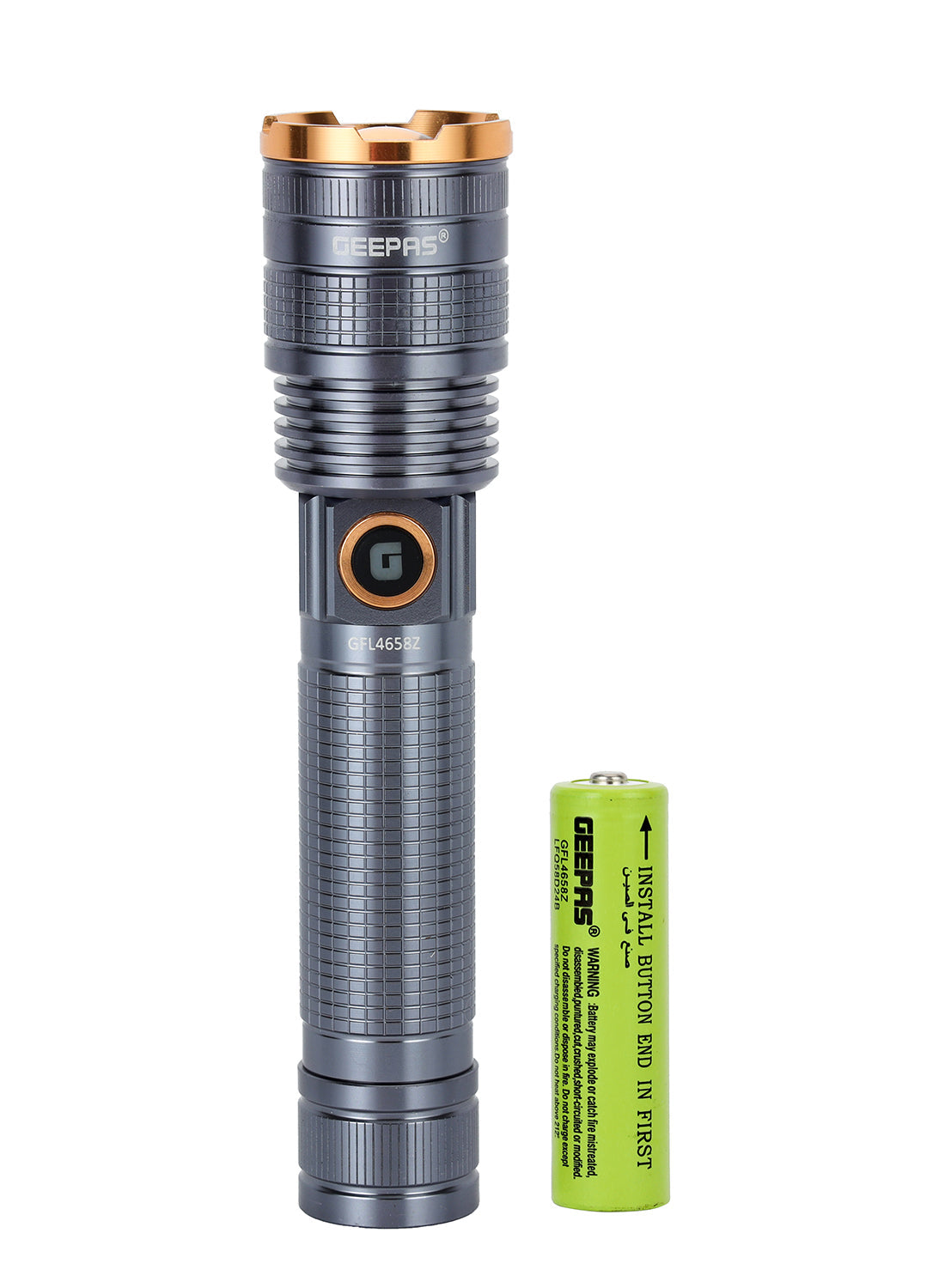 Zoomable 3 IN 1 Family Pack Rechargeable LED Flashlight| Aluminium Alloy Body | 15 W High Power LED | Type C Charging Li-ion 4000 mAh Battery| 6 Hrs working time GFL4658 Black