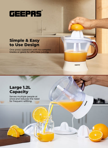 lectric Citrus Juicer, 1.2L Capacity, 25W Bi-Directional Twist, Includes 2 Press Cones for Easy Orange, Lemon & Lime Juicing + 2-Year Warranty 1.2 L 25 W GCJ5384 White