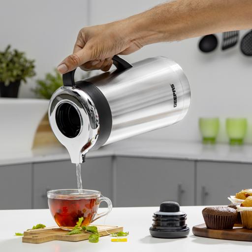 Geepas Stainless Steel Vacuum Flask, Double Wall Airpot, GVF27015 | 1L Thermal Insulated Airpot | Keep Drinks Hot & Cold up to 24 Hours | Portable & Leak Proof Thermal Flask