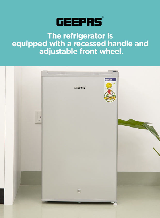92 Ltr Single Door Mini Fridge | Direct Cool Defrost Refrigerator with Quick Cooling & Temperature Control | Tempered Glass Shelves, Transparent Door Basket for Extra Space & Long-Lasting Freshness | Silver Finish 92 L GRF110SPEM Grey