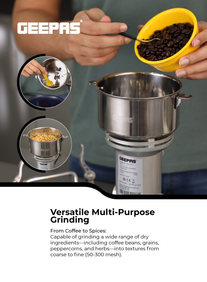 Powerful Electric Mill Grinder: Coffee, Spice & Bread Grinding - 300g Capacity, Stainless Steel, Ergonomic Grip 0.3 kg 1600 W GCG41026 Silver
