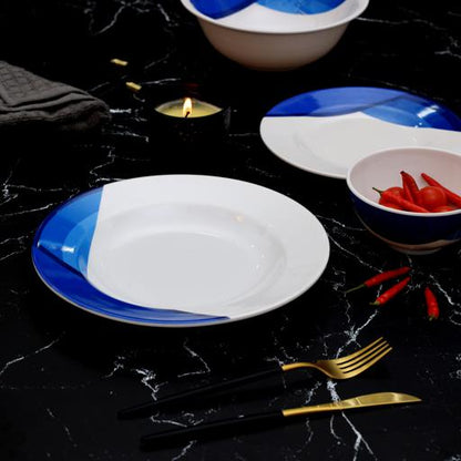 35-Piece Melamine Dinner Set RF6971 | White & Blue | Food-Grade, Dishwasher Safe & Break Resistant