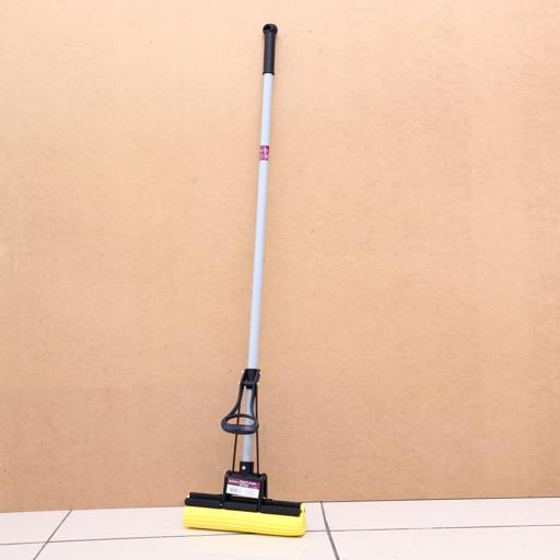 RF5828 Sponge Roller Mop with Metal Handle | Super Absorbent Floor Cleaning Mop | Self-Wringing PVA Sponge Mop | Adjustable Handle | Black & Yellow
