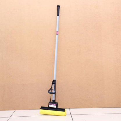 RF5828 Sponge Roller Mop with Metal Handle | Super Absorbent Floor Cleaning Mop | Self-Wringing PVA Sponge Mop | Adjustable Handle | Black & Yellow
