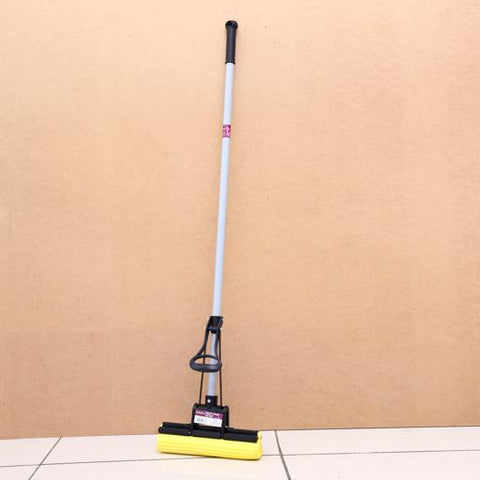 RF5828 Sponge Roller Mop with Metal Handle | Super Absorbent Floor Cleaning Mop | Self-Wringing PVA Sponge Mop | Adjustable Handle | Black & Yellow