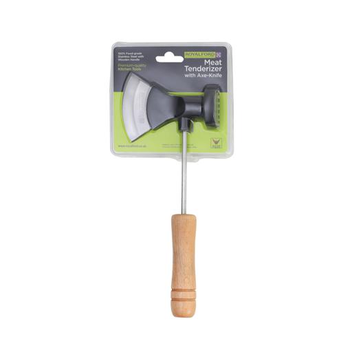 Royalford 2-in-1 Meat Tenderizer with Axe Knife RF12453 Beech Wood Handle, Stylish and Long Classic Design, Chop and Tenderise Meat Pieces, Used for Steak, Chicken, Fish Multicolor