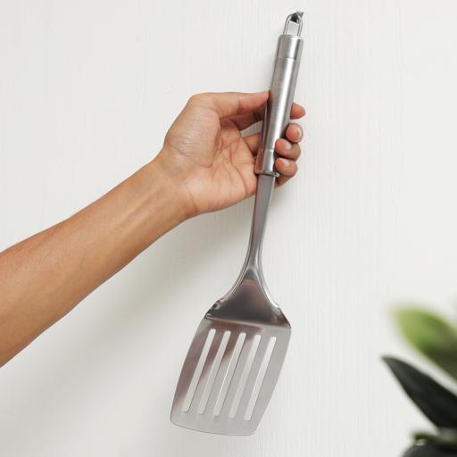 Stainless Steel Slotted Turner With Tube Handle Fish Slice Serving Spatula  RF9850 Silver 35x8x3.6cm