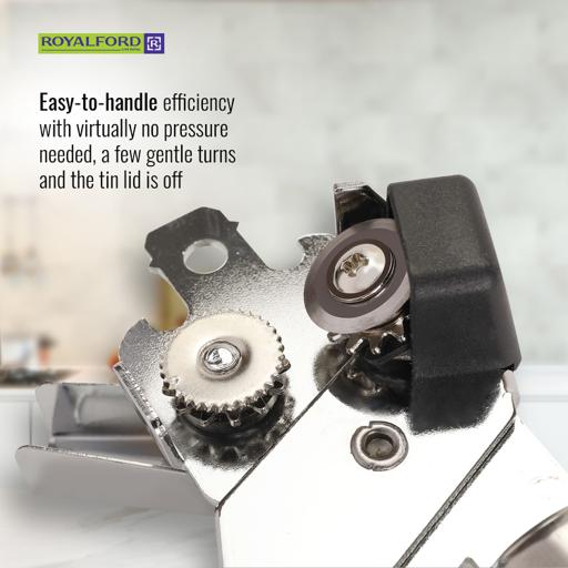 Royalford RF1184-O 3-in-1 Stainless Steel Can Opener – Manual Can, Bottle & Jar Opener with Ergonomic Tube Handle