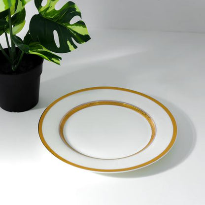 Premium New Bone Plates, 9" Soup Plate, RF11052 | Round Shape Plate with Elegant Golden Border | Ideal for Soup, Desserts, Ice Cream, Dinner, Lunch, Breakfast, Parties & More White