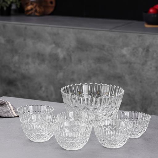 Royalford Glass Bowls Set, Elegant Bubble Design, 7 Pieces, Rf10335 - Suitable For Serving Desert, Pudding, Dry Fruits, Ice Cream, Sweet Etc, Microwave Oven-Safe, Dishwasher-Safe, Multi