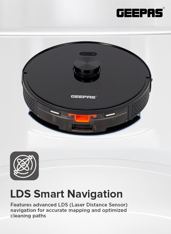 2 In 1 Wet & Dry Robot Vacuum Cleaner | LDS Navigation, TUYA App Control | 4 Cleaning Modes 2600 mAh Battery & Auto Recharge | 4 Anti Drop Sensors, Remote Control, Brushless Motor | GRVC19058 19 W Black