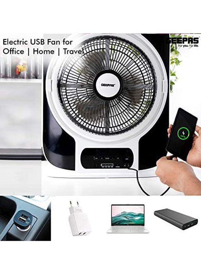 12 Inch Rechargeable Box Fan, 40 Hours Working, Up/Down Tilting, USB 5V Output, 9 Speed Options, LCD Display, 0.5 Hours Timer, Battery Level Indicator GF989 Black/White