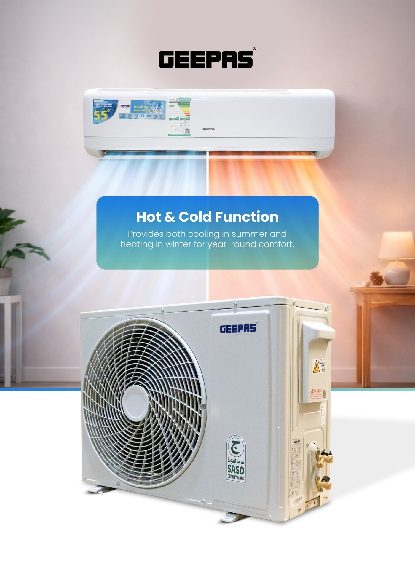 1.5 Ton Split Air Conditioner (18000 BTU) Hot & Cold | High-Efficiency Inverter AC with T3 Tropical Compressor, Auto Restart, LED Display & Remote Control - 10 Year Compressor Warranty GACS185KRCHA White