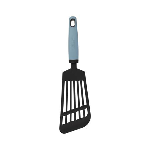 Delcasa Nylon Slotted Turner- DC3364/ with PP Handle, Stylish and Long/ Gentle on Cookware, Ideal for Serving, Transferring, Draining and Cooking Food/ Highly Durable, Light-Weight, Versatile Uses/ Black and Blue