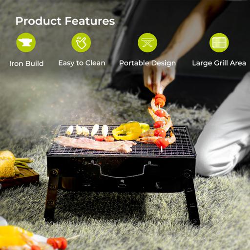 Barbeque Stand With Grill  Iron Construction Rf10358 Foldable Barbecue Charcoal Grill Black