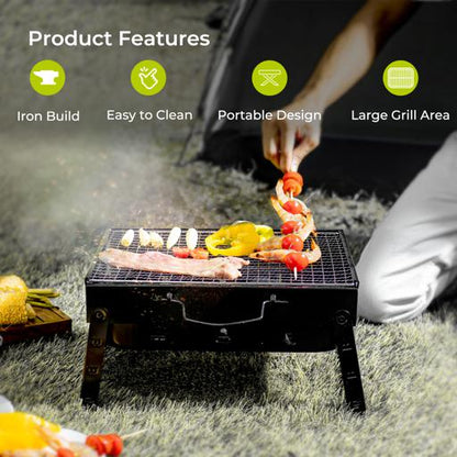 Barbeque Stand With Grill  Iron Construction Rf10358 Foldable Barbecue Charcoal Grill Black