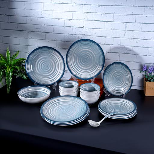 Royalford  20Pc Melamine Dinner Set  break resistant ,freezer safe and Top Rack Dishwasher Safe white and blue