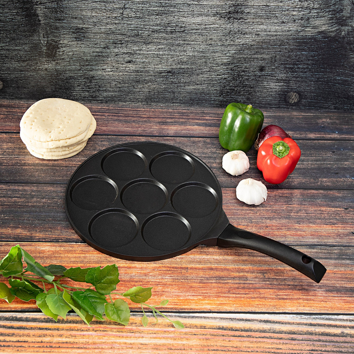 7-Slot Die-Cast Non-Stick Danish Pancake Maker With Bakelite Handle Black