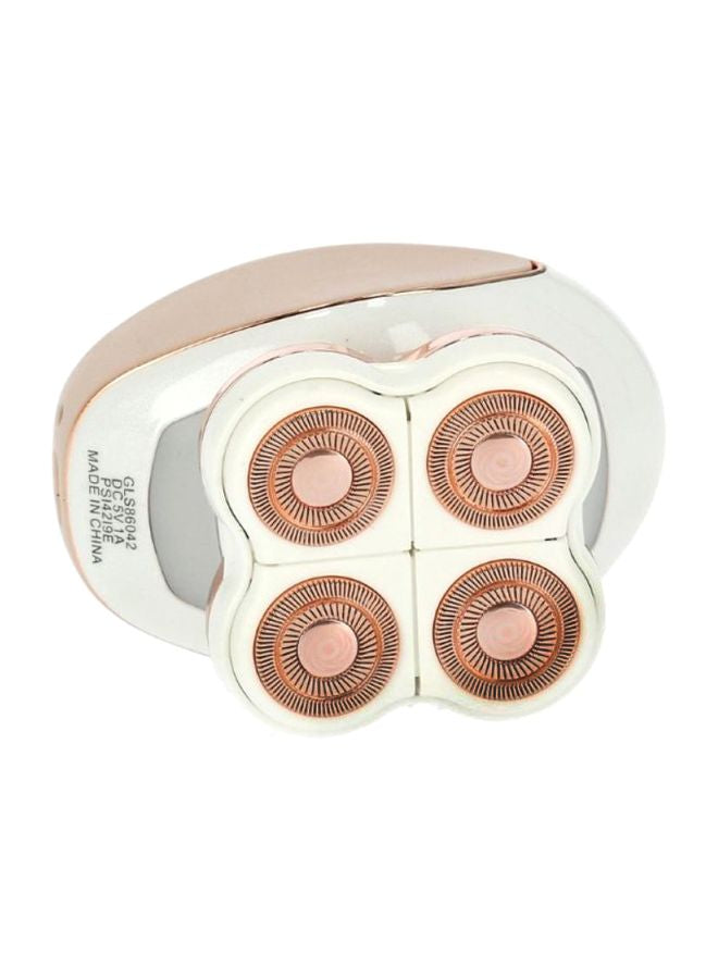 Four Heads Lady Shaver, Rechargeable, 55 Minutes Working Time, Ergonomic And Palm Perfect Design, Includes 4 Floating Heads, Gentle On All Skin Types White/Gold