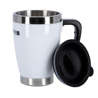 F5483WH 400ml Double Wall Travel Mug | Vacuum Insulated Stainless Steel Coffee Mug with Handle | BPA-Free Leak-Resistant Lid | Hot & Cold Travel Cup | White
