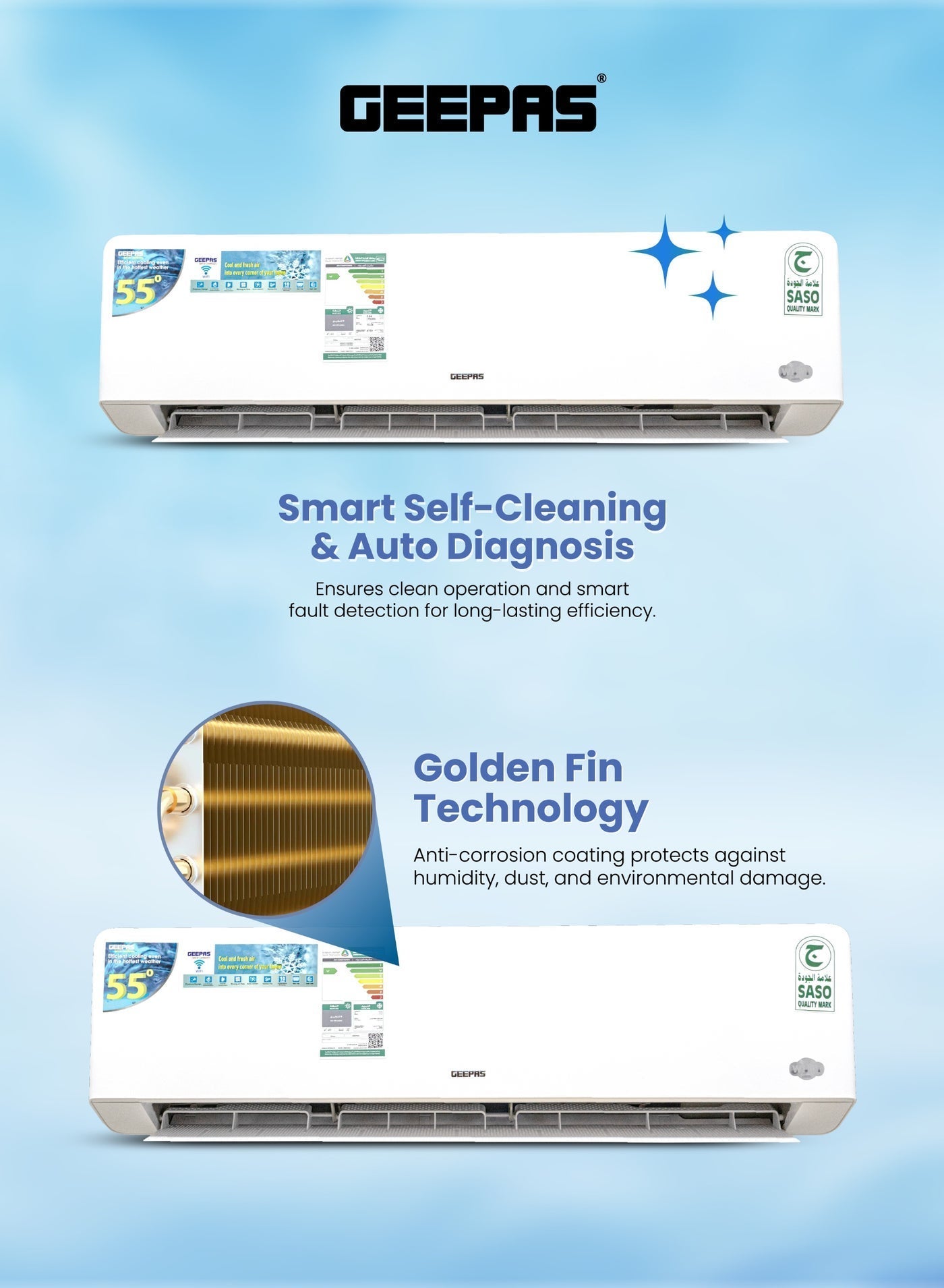 2.0 Ton Inverter Split Air Conditioner (24,000 BTU) – Smart Wi-Fi, 4D Airflow, Self-Cleaning, Auto-Diagnosis with 10-Year Compressor Warranty GACS2426KRBA White