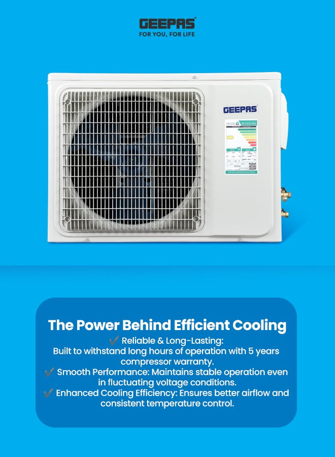 1.0 Ton Split Air Conditioner with Hot and Cold Functionality, LED Display, Remote Control, Strong Airflow, Self-Cleaning, Auto Diagnosis, and Golden Fin Technology GACS1215KCHA White