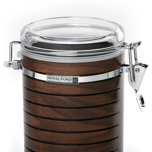 RF8223 Coffee Storage Container 1.05L | Airtight Stainless Steel Coffee Canister with CO₂ Valve | Cherrywood Finish Kitchen Storage Jar | Vacuum Food Storage Container