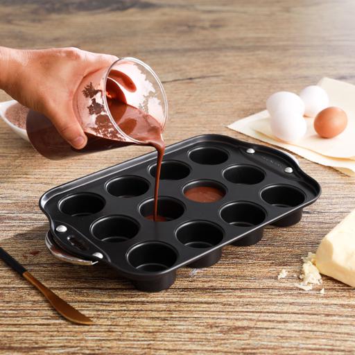 12-Cup Carbon Steel Muffin Pan RF10091 – Non-Stick Baking Tray with Loose Base | Oven Safe up to 220°C