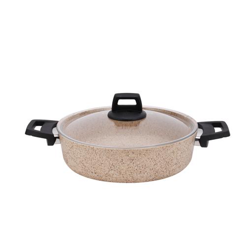 Gabbro 7-Piece Granite Coated Cookware Set RF10980 | Non-Stick Aluminium Pots & Pans with Tempered Glass Lids & Bakelite Handles | Beige
